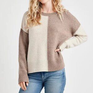 Splendid Amy Cashblend Colorblock Sweater sz S Neutral Taupe Beige Wool Cashmere